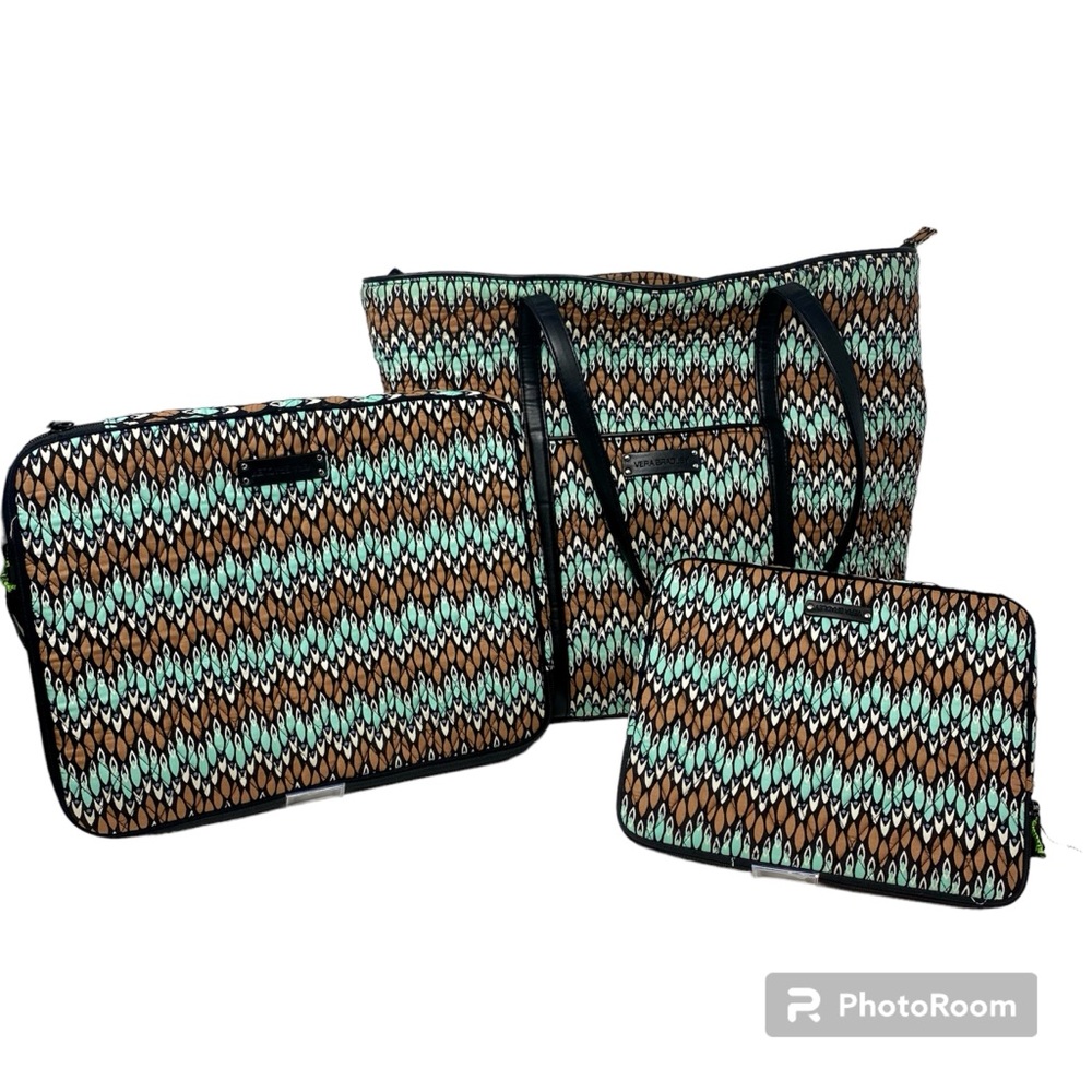 NWT Vera Bradley Sierra Stream Traveler Tote Laptop & Tablet Sleeve 3 Piece Set